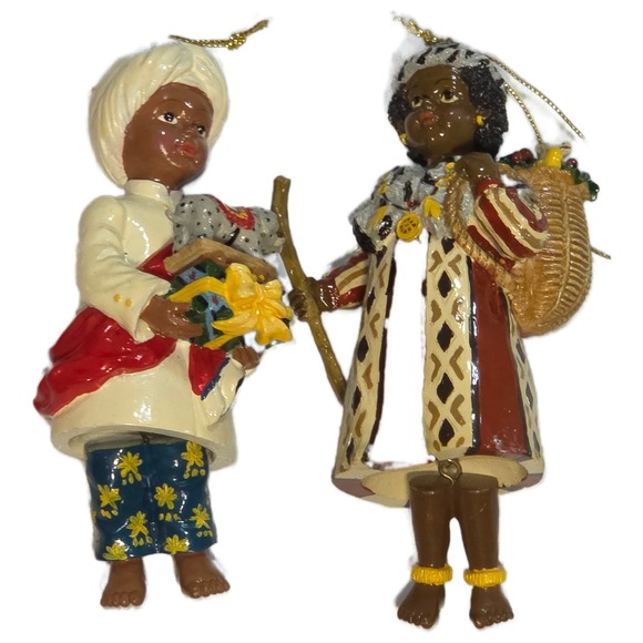 Other - African Heritage Christmas Ornaments Set of 2 Boy with Elephant Girl with Basket